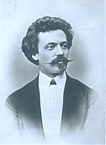 C.M. Ziehrer im Jahre 1863, also zu Beginn seiner Laufbahn. Er versucht Johann Strau� nicht nur in seinen Kompositionen, sondern dar�ber hinaus auch im �u�eren zu kopieren.